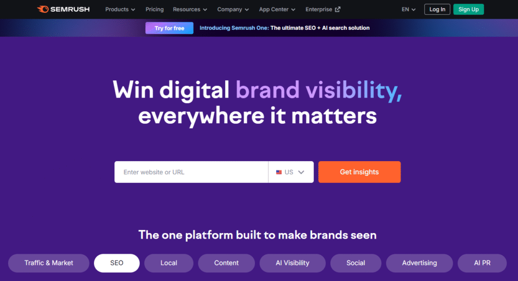 Semrush Dashboard or site interface